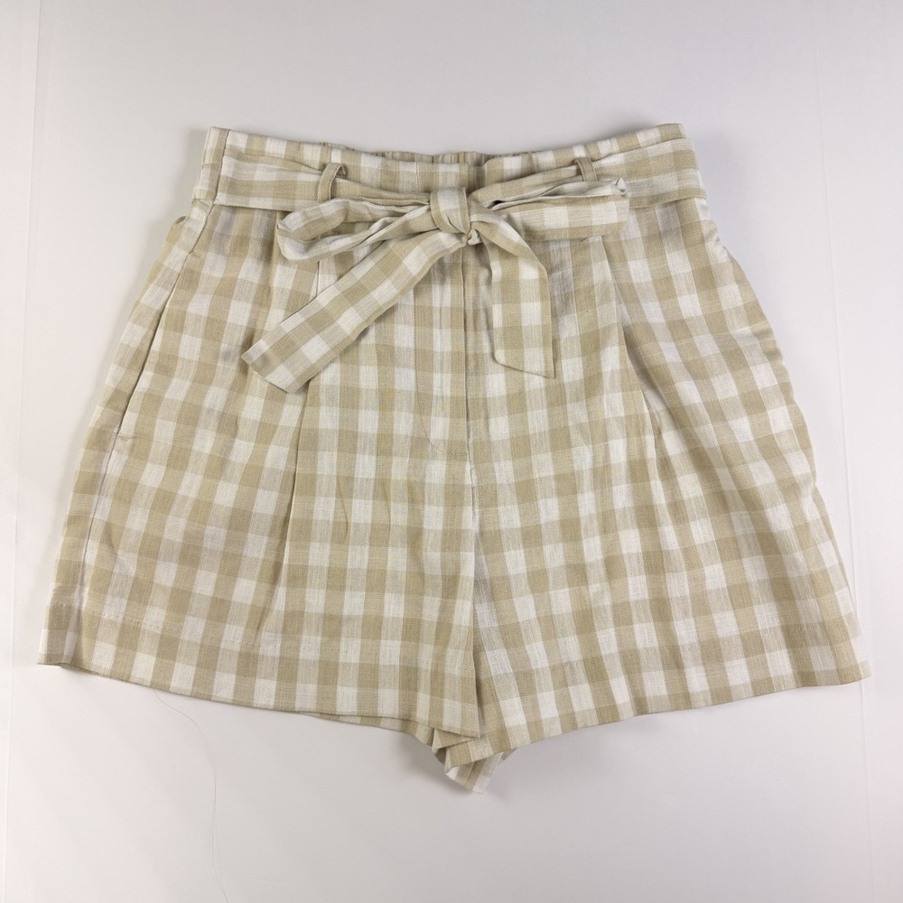 Zara Women's White Tan High Waist Shorts w Belt Size L Cotton Blend NWOT